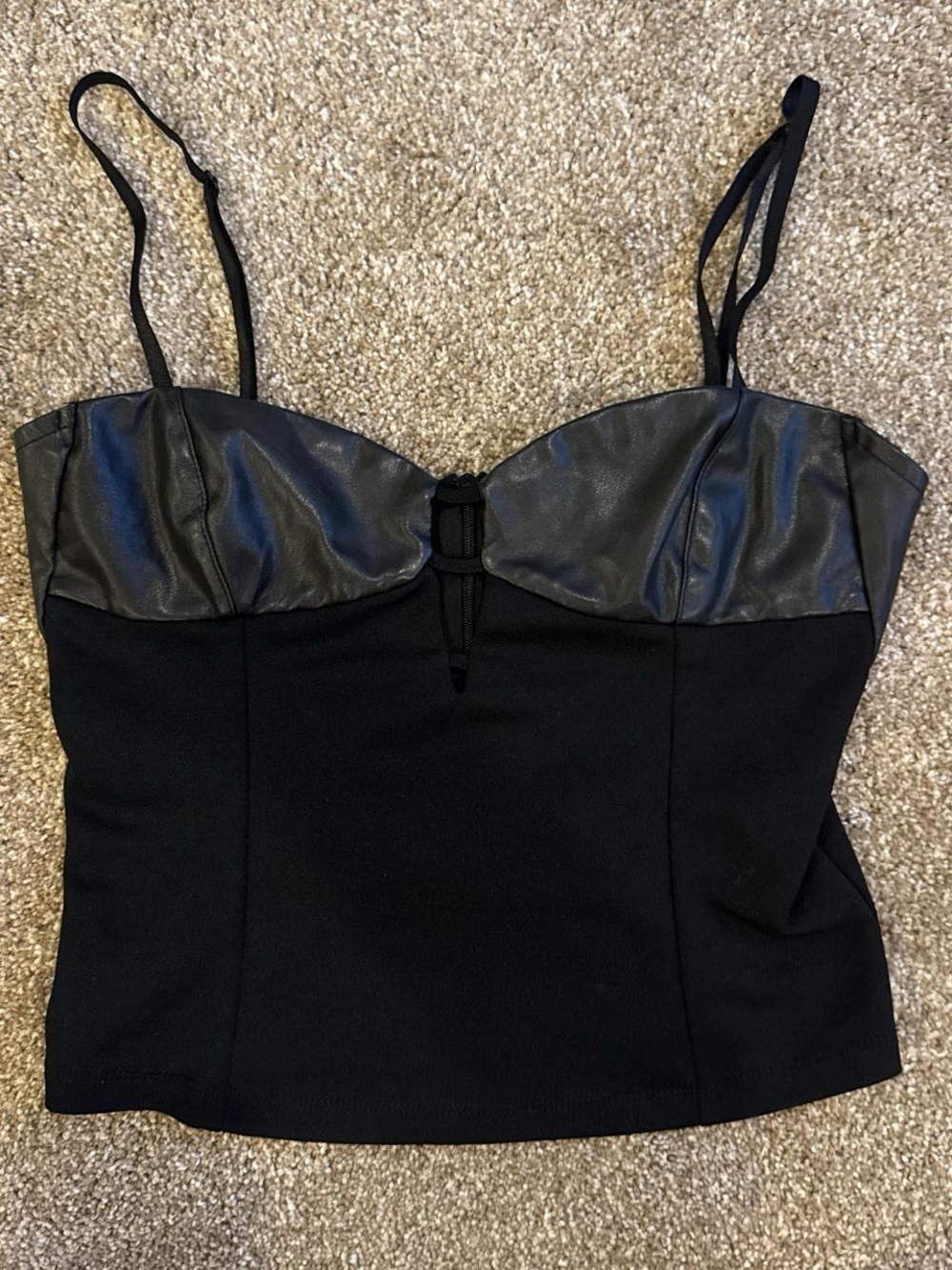 Zara Black Faux Leather Bustier Tank Top